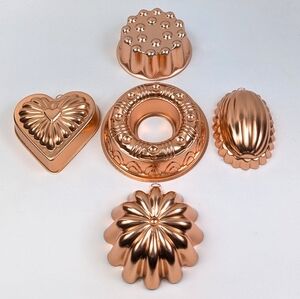 Vintage Copper Jell-O Molds w/Hanging Rings Set of Five Retro Farmhouse Cottage